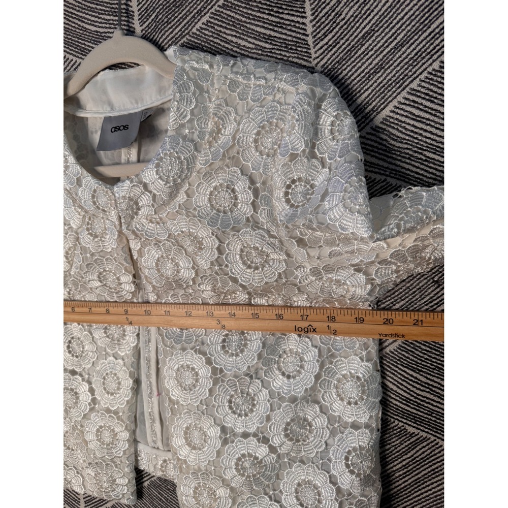 ASOS White Lace Floral Cropped Jacket Coquette Women's‎ US 8 UK 12 - Picture 8 of 10